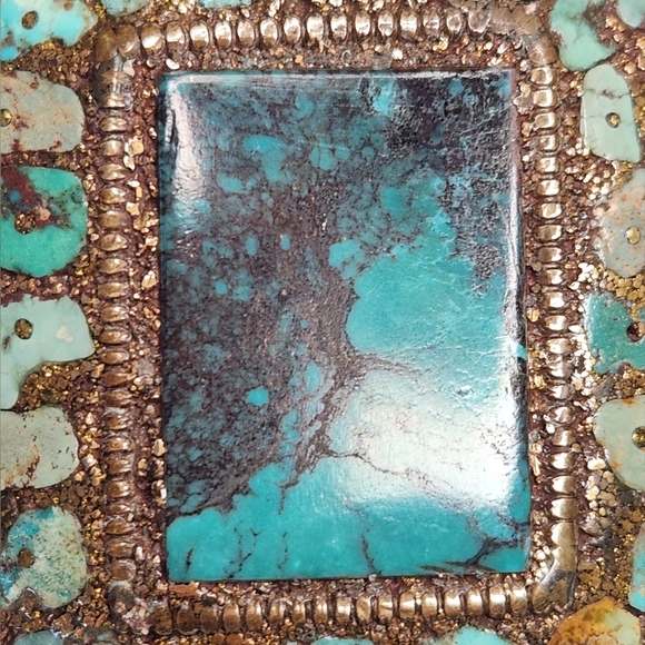 Silver & Gold Mosaic Turquoise Necklace - Picture 5 of 15